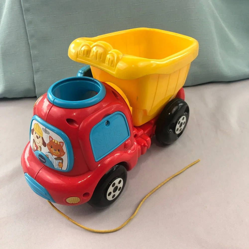 VTech Drop and Go Dump Truck Red Yellow Toddler Learning Toy Pull Along Truck